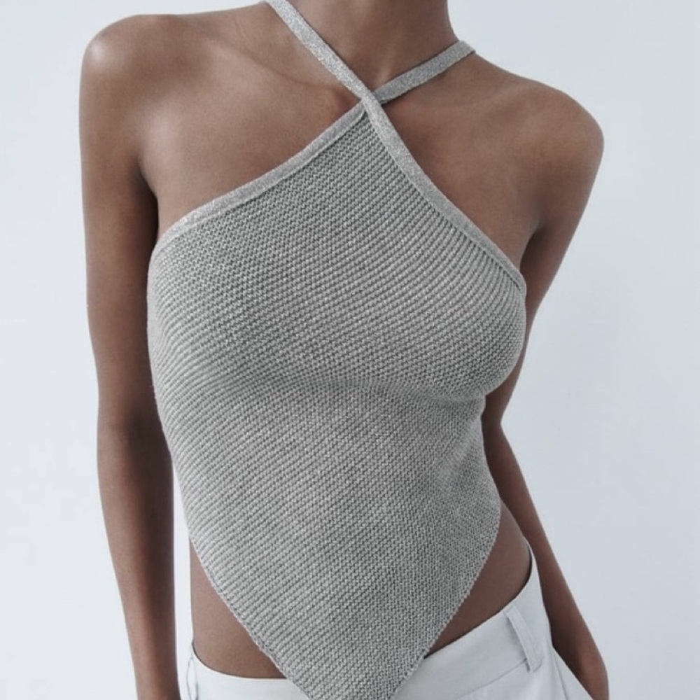 Silver Halter Knit Top